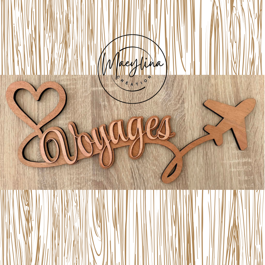 Décoration murale “Voyage” en bois – Design avion en relief personnalisable
